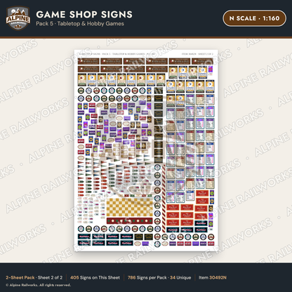 Alpine Railworks 30492N N Scale Game Shop Signs - Tabletop