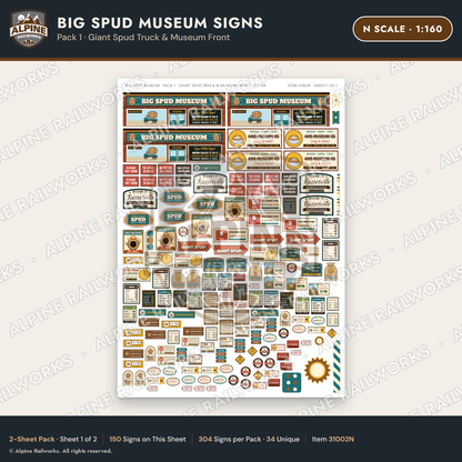 Alpine Railworks 31002N N Scale Roadside Signs - Potato Museum
