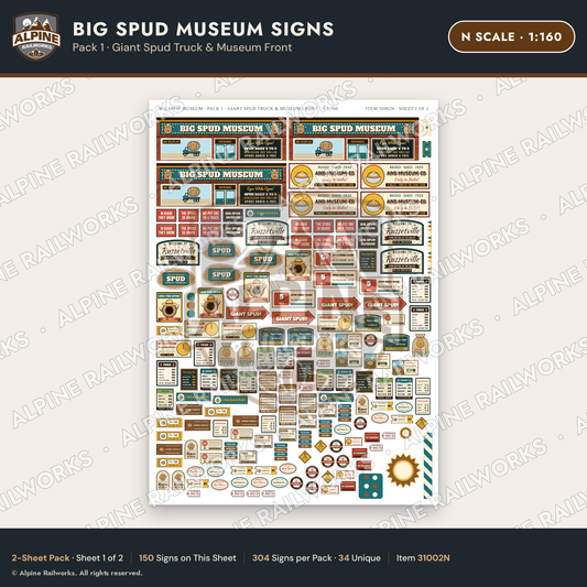 Alpine Railworks 31002N N Scale Roadside Signs - Potato Museum