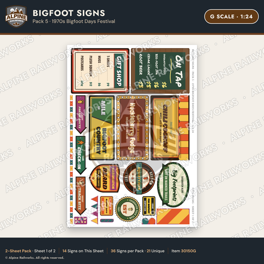 Alpine Railworks 30150G G Scale Bigfoot Signs - Bigfoot Days Festival