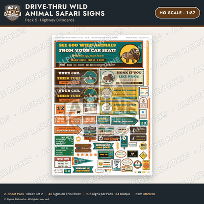 Alpine Railworks 31126HO HO Scale Roadside Signs - Drive-Thru Safari