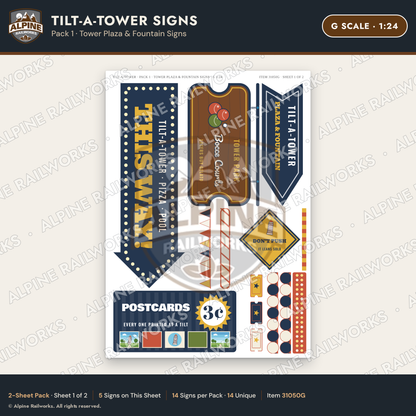 Alpine Railworks 31050G G Scale Roadside Signs - Leaning Tower
