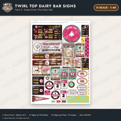 Alpine Railworks 30625O O Scale Fast Food Signs - Ice Cream Dairy Bar