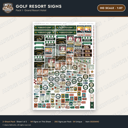 Alpine Railworks 30254HO HO Scale Golf Resort Signs