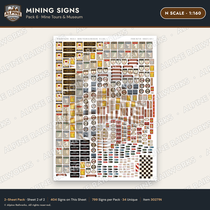Alpine Railworks 30271N N Scale Mining Signs - Mine Tours & Museum