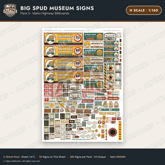 Alpine Railworks 31006N N Scale Roadside Signs - Potato Museum