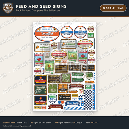 Alpine Railworks 30024O O Scale Feed and Seed Signs