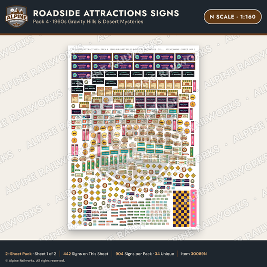 Alpine Railworks 30089N N Scale Roadside Attractions Signs