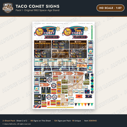 Alpine Railworks 30611HO HO Scale Fast Food Signs - Tacos
