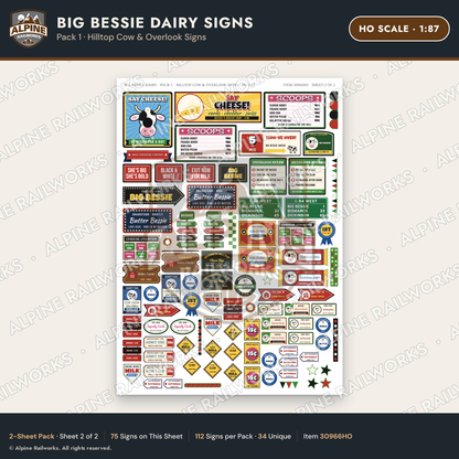 Alpine Railworks 30966HO HO Scale Roadside Signs - Giant Cow Dairy