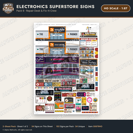 Alpine Railworks 30679HO HO Scale Electronics Superstore Signs