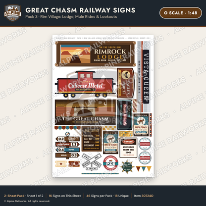 Alpine Railworks 30724O O Scale Tourist Signs - Canyon Railway - Lodge
