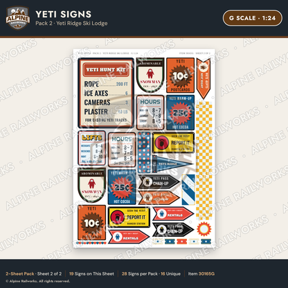 Alpine Railworks 30165G G Scale Yeti Signs - Yeti Ridge Ski Lodge