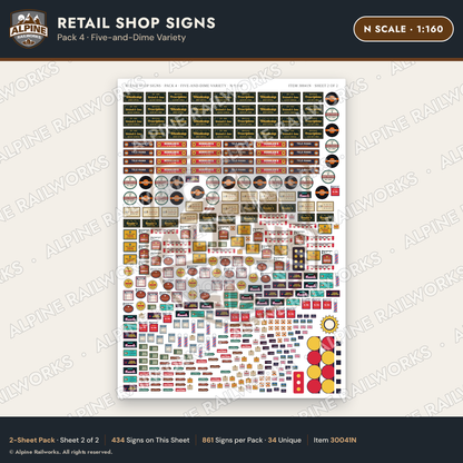 Alpine Railworks 30041N N Scale Retail Shop Signs