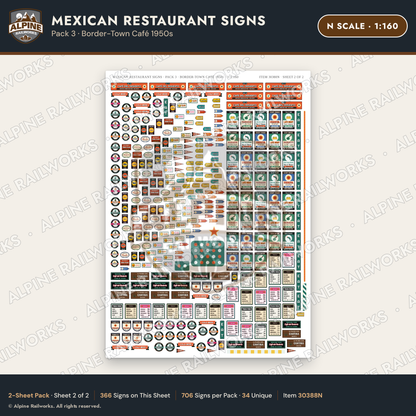 Alpine Railworks 30388N N Scale Mexican Restaurant Signs