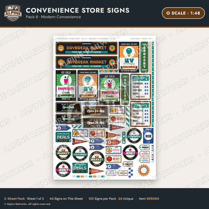 Alpine Railworks 30505O O Scale Convenience Store Signs