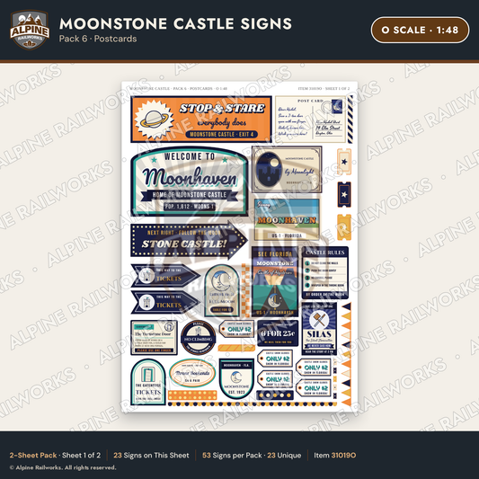 Alpine Railworks 31019O O Scale Roadside Signs - Stone Castle