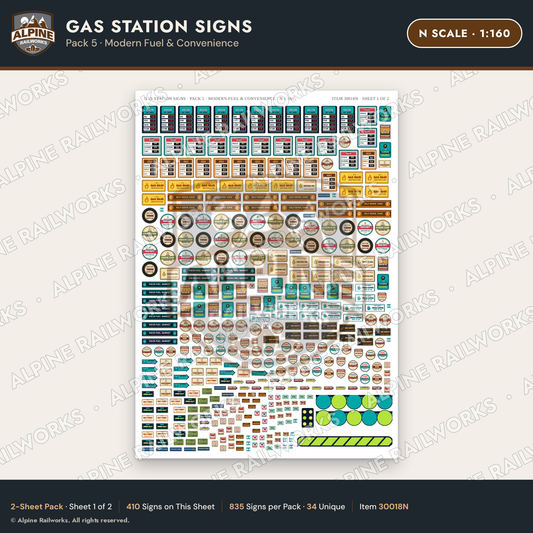 Alpine Railworks 30018N N Scale Gas Station Signs - Modern Fuel