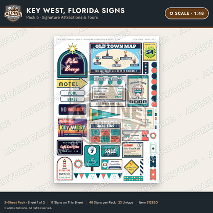 Alpine Railworks 31282O O Scale Key West FL Signs - Attractions