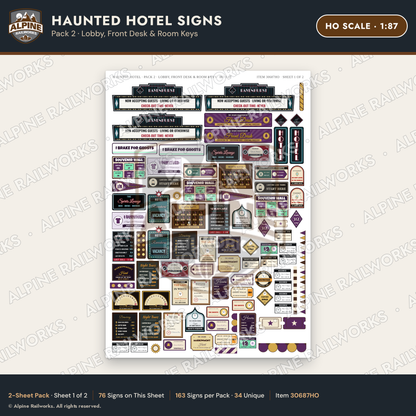 Alpine Railworks 30687HO HO Scale Haunted Hotel Signs - Lobby