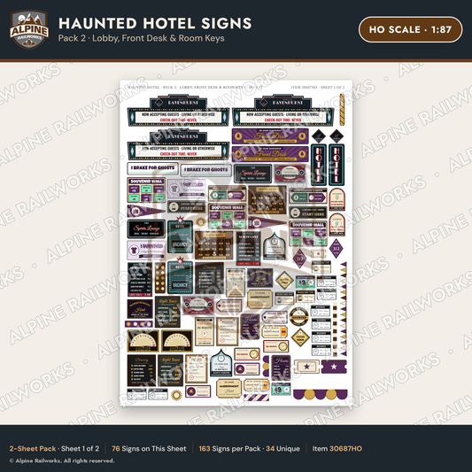 Alpine Railworks 30687HO HO Scale Haunted Hotel Signs - Lobby