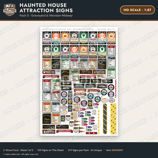 Alpine Railworks 30234HO HO Scale Haunted House Attraction Signs