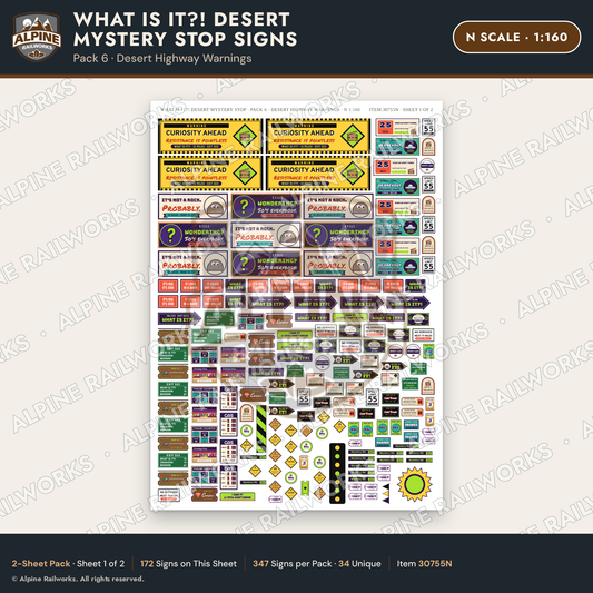 Alpine Railworks 30755N N Scale Roadside Signs - Desert Mystery Stop