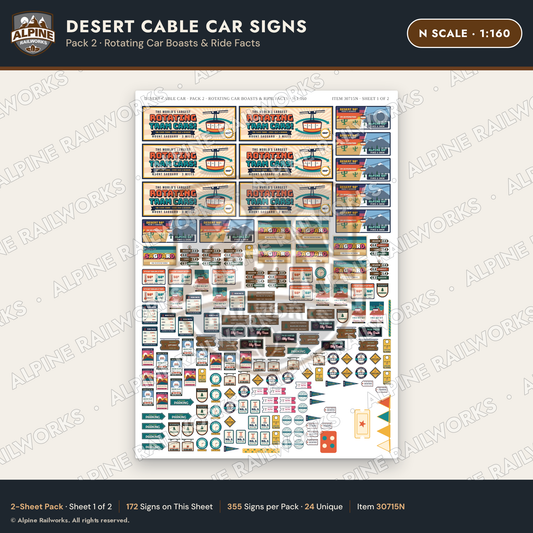 Alpine Railworks 30715N N Scale Tourist Signs - Desert Cable Car