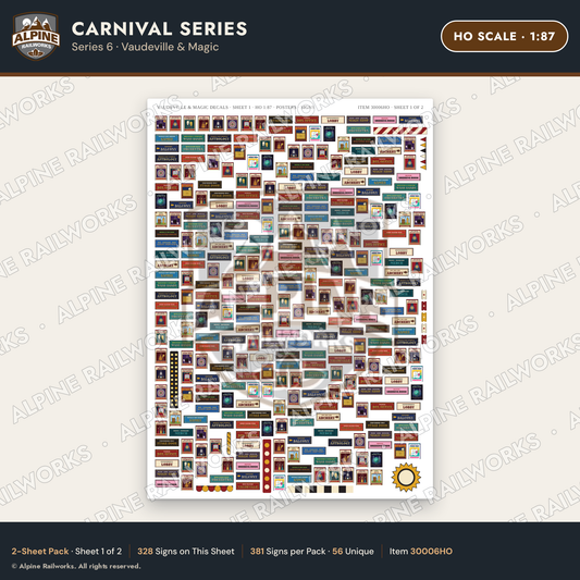 Alpine Railworks 30006HO HO Scale Carnival Signs - Vaudeville & Magic