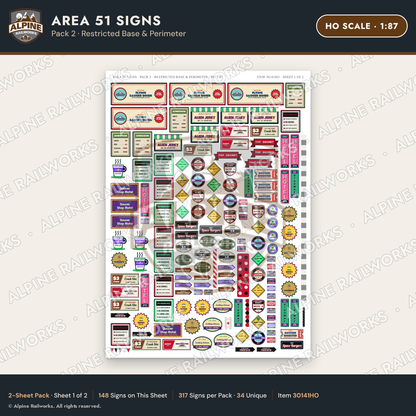 Alpine Railworks 30141HO HO Scale Area 51 Signs - Restricted Base