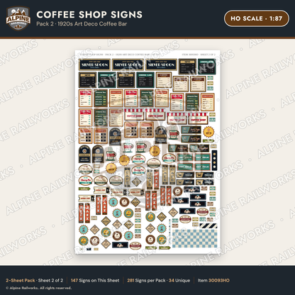 Alpine Railworks 30093HO HO Scale Coffee Shop Signs