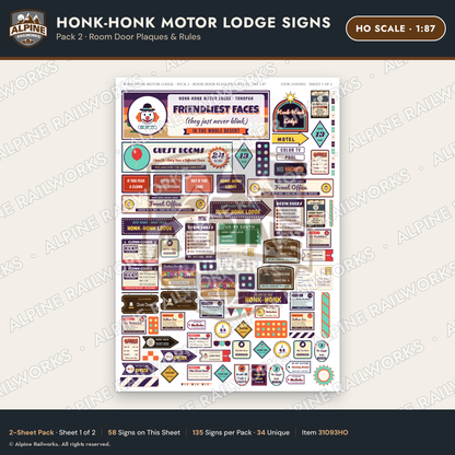 Alpine Railworks 31093HO HO Scale Roadside Signs - Clown Motel