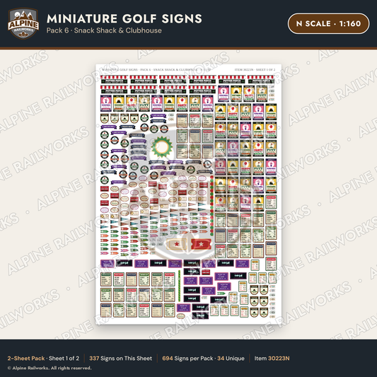 Alpine Railworks 30223N N Scale Miniature Golf Signs - Snack Shack