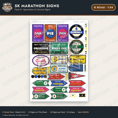 Alpine Railworks 30241G G Scale 5K Marathon Signs - Spectator & Course