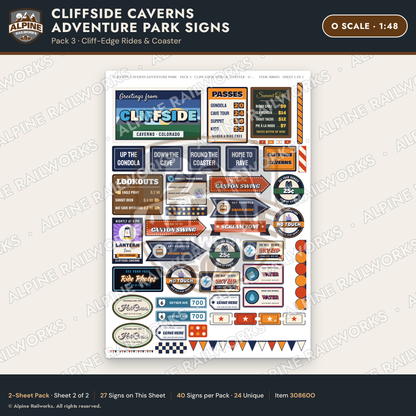 Alpine Railworks 30860O O Scale Roadside Signs - Cave Adventure Park