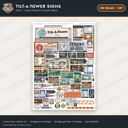 Alpine Railworks 31050HO HO Scale Roadside Signs - Leaning Tower