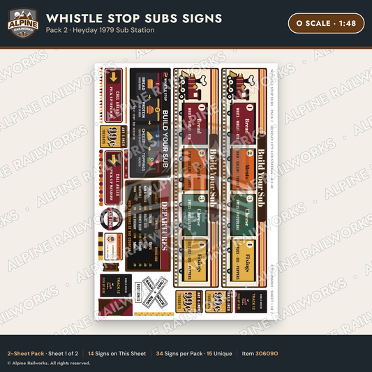 Alpine Railworks 30609O O Scale Fast Food Signs - Sub Shop