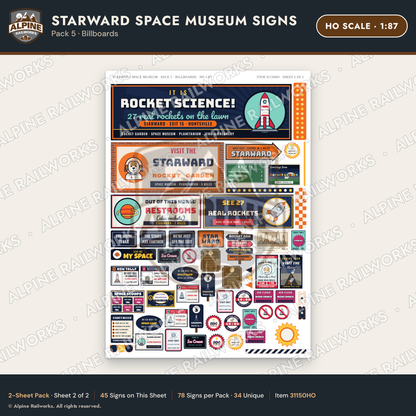 Alpine Railworks 31150HO HO Scale Roadside Signs - Space Museum