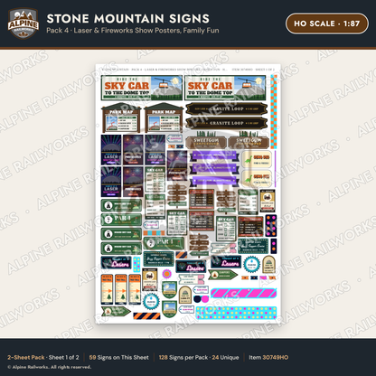 Alpine Railworks 30749HO HO Scale Tourist Signs - Stone Mountain