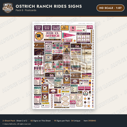 Alpine Railworks 31139HO HO Scale Roadside Signs - Ostrich Farm