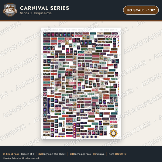 Alpine Railworks 30009HO HO Scale Carnival Signs - Cirque Nova