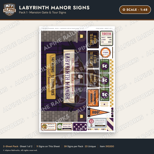 Alpine Railworks 31020O O Scale Roadside Signs - Mystery Mansion