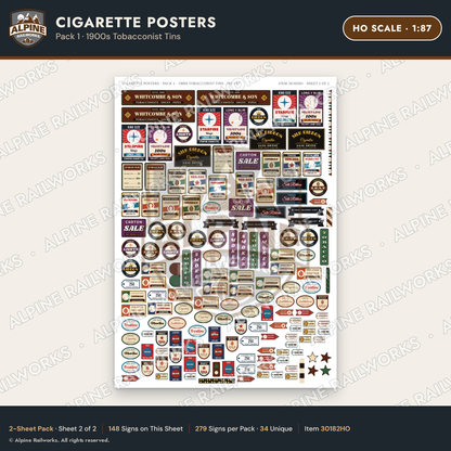 Alpine Railworks 30182HO HO Scale Cigarette Posters - Tobacconist Tins