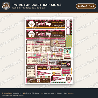 Alpine Railworks 30624O O Scale Fast Food Signs - Ice Cream Dairy Bar
