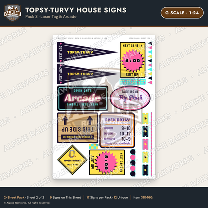 Alpine Railworks 31046G G Scale Roadside Signs - Upside-Down House