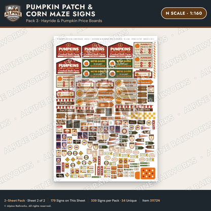 Alpine Railworks 31172N N Scale Farm Signs - Pumpkin Patch & Corn Maze