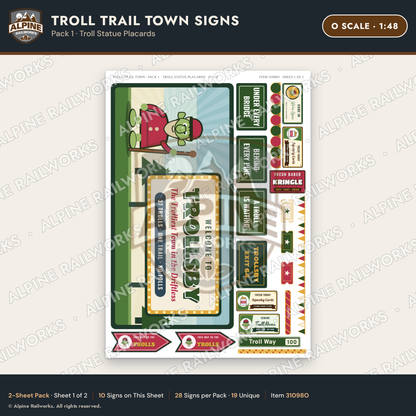 Alpine Railworks 31098O O Scale Roadside Attraction Signs - Troll Town