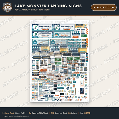 Alpine Railworks 31105N N Scale Roadside Signs - Lake Monster