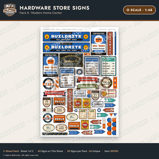 Alpine Railworks 30121O O Scale Hardware Store Signs