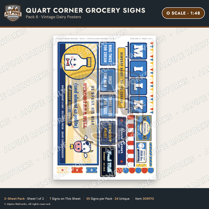 Alpine Railworks 30917O O Scale Roadside Signs - Milk Bottle Grocery